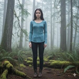 American‎ Eagle Waffle Thermal Henley Top L Teal Y2K Bella Twilightcore Grunge